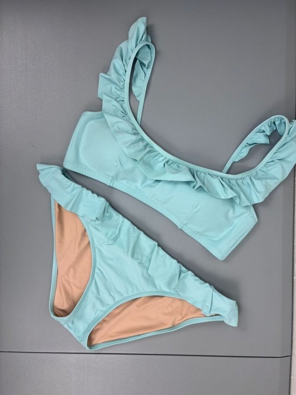 J.Crew women's medium light blue ruffle bikini 2pc swimsuit wireless beach coast